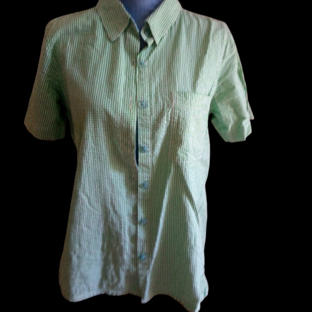 Quacker Factory Green Searsucker Shirt